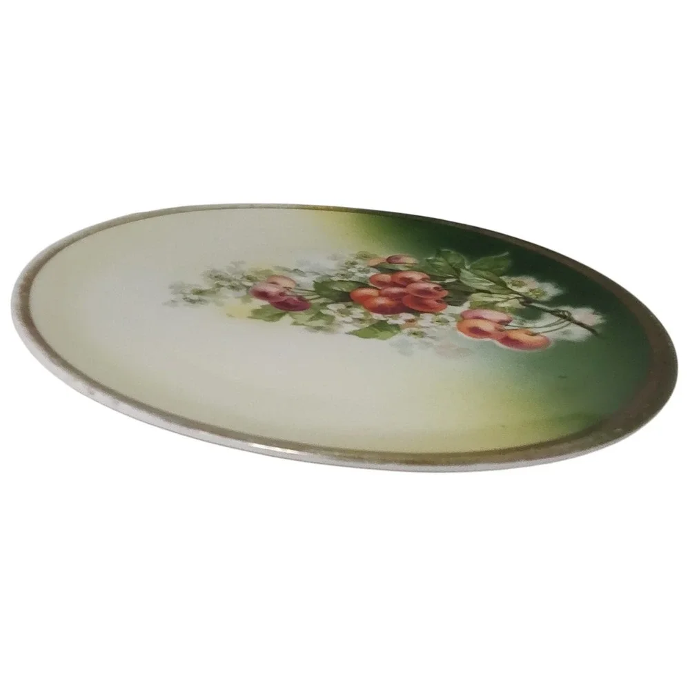 Antique Three Crown China Plate Germany Hand Painted Cherry‎ Blossoms Gold Gilt